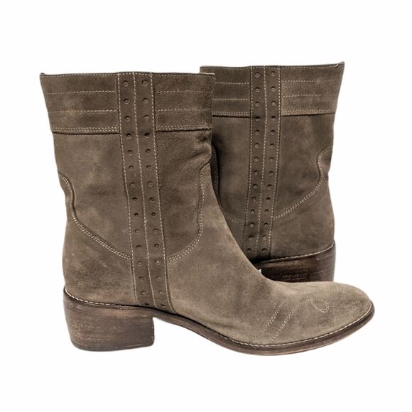 LAVORAZIONE ARTIGIANA Tan Italian  Suede Leather Western Stitched Boots 39 - Picture 5 of 10